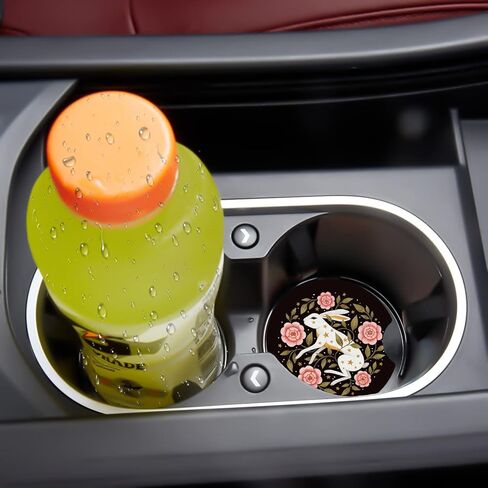 Jupswan سيارة cupholder كوستر ماصة 2 حزمة مضحك لطيف متعة العصرية الحيوان الأرنب الأرنب الأزهار الزهور تصميم المطاط جديد حامل كأس السيارات صائق اكسسوارات الديكور للنساء الرجال in Kuwait
