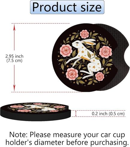 Jupswan سيارة cupholder كوستر ماصة 2 حزمة مضحك لطيف متعة العصرية الحيوان الأرنب الأرنب الأزهار الزهور تصميم المطاط جديد حامل كأس السيارات صائق اكسسوارات الديكور للنساء الرجال in Kuwait