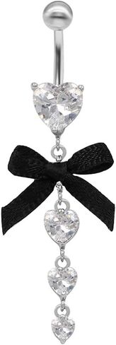 14G Bowknot Dangle Belly Button Ring for Women Stainless Steel CZ Belly Navel Rings Belly Piercing Barbell Sparkling Body Piercing Jewelry in Saudi Arabia