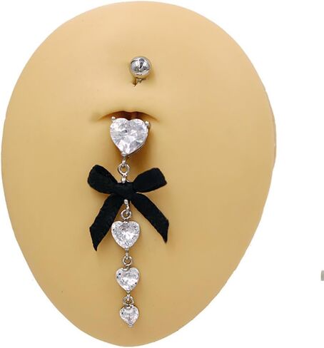 14G Bowknot Dangle Belly Button Ring for Women Stainless Steel CZ Belly Navel Rings Belly Piercing Barbell Sparkling Body Piercing Jewelry in Saudi Arabia