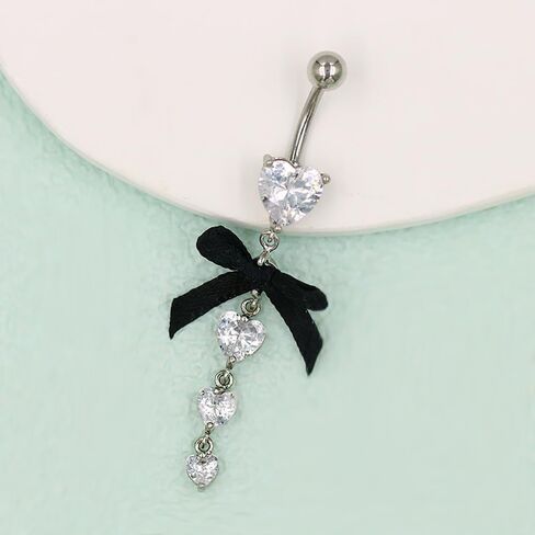 14G Bowknot Dangle Belly Button Ring for Women Stainless Steel CZ Belly Navel Rings Belly Piercing Barbell Sparkling Body Piercing Jewelry in Saudi Arabia
