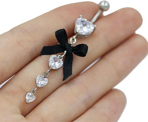 14G Bowknot Dangle Belly Button Ring for Women Stainless Steel CZ Belly Navel Rings Belly Piercing Barbell Sparkling Body Piercing Jewelry in Saudi Arabia