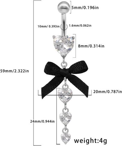 14G Bowknot Dangle Belly Button Ring for Women Stainless Steel CZ Belly Navel Rings Belly Piercing Barbell Sparkling Body Piercing Jewelry in Saudi Arabia