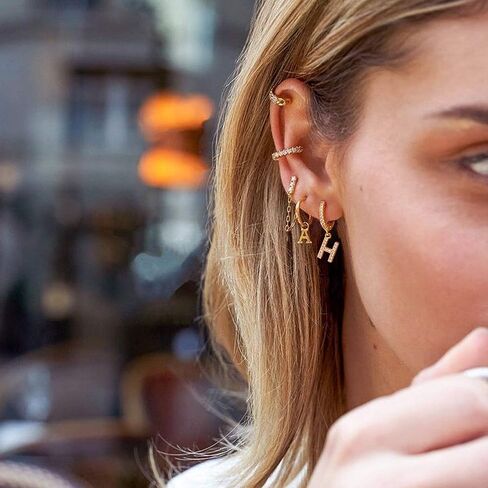 VACRONA Women Gold Hoop Earrings Huggie Initial Sleeper 14K Gold Plated Small Hypoallergenic Personalized Letter Jewelry Gift A-Z in Kuwait