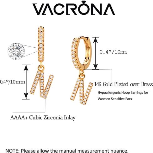 VACRONA Women Gold Hoop Earrings Huggie Initial Sleeper 14K Gold Plated Small Hypoallergenic Personalized Letter Jewelry Gift A-Z in Kuwait