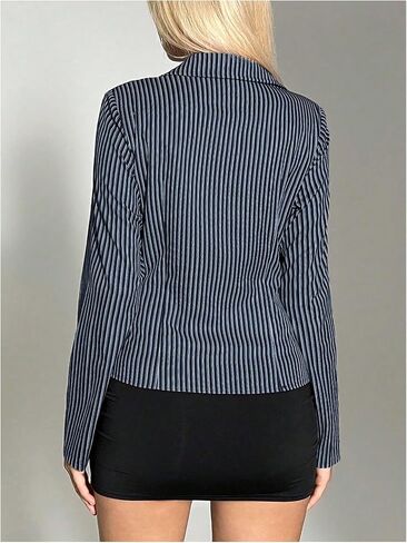 OYOANGLE Women's Striped Print Long Sleeve Ruched Shirts Y2K Split Hem Collared Shirt Tops in Saudi Arabia