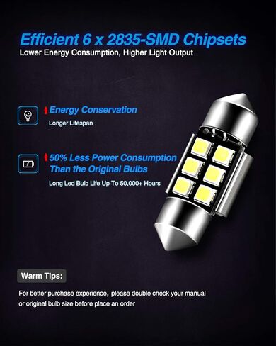 Marsauto DE3175 LED Bulb 31mm Festoon LED Bulbs White 1.2inch Super Bright 300LM 6500K 2835SMD 3175 DE3021 3022 3021 for Car Interior Dome Map License Plate Lights, count 4 (Pack of 1) in Saudi Arabia
