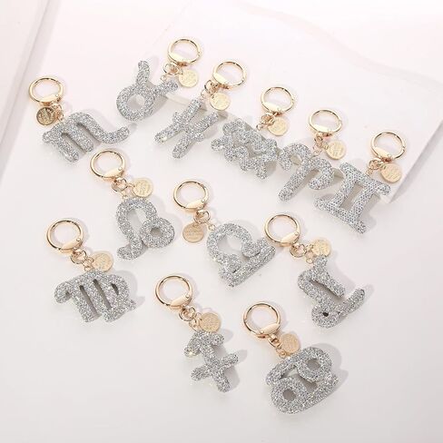 Rhinestone Zodiac Sign Horoscope Charms Key Ring 12 Constellation Astrology Key Chain for Women Girls Birthday Jewelry in Kuwait