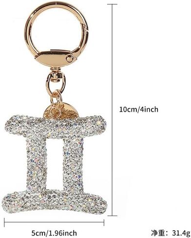 Rhinestone Zodiac Sign Horoscope Charms Key Ring 12 Constellation Astrology Key Chain for Women Girls Birthday Jewelry in Kuwait