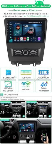 ASURE Android Car Stereo Radio for Ford Mustang 2010-2014,10.1 inch 4Core 2G+32G Car GPS Navigation Head Unit with Wireless Carplay,Android Auto,1280x720 HD Touchscreen Multimedia Player in Saudi Arabia