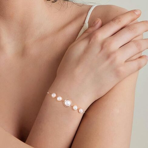 سوار منزلق من اللؤلؤ | أساور من الذهب الأبيض/الذهب الأصفر للنساء مجوهرات معصم لؤلؤ/برسيم محظوظ/دب | مقاس قابل للتعديل 5-10 بوصات in Kuwait