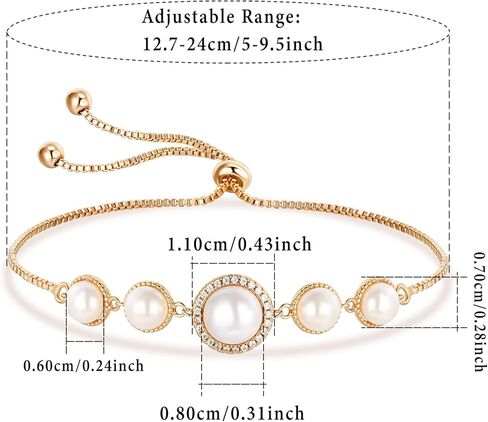 سوار منزلق من اللؤلؤ | أساور من الذهب الأبيض/الذهب الأصفر للنساء مجوهرات معصم لؤلؤ/برسيم محظوظ/دب | مقاس قابل للتعديل 5-10 بوصات in Kuwait