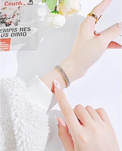 Womens Pearl Link Chain Bracelet, Stainless Steel CZ Stone Dainty Bracelet Trendy,Wedding Birthday Jewelry Gifts in Saudi Arabia