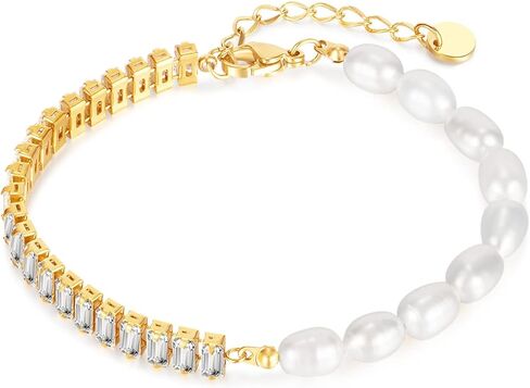 سوار نسائي بسلسلة من اللؤلؤ، مصنوع من الفولاذ المقاوم للصدأ بحجر تشيكوسلوفاكيا، سوار أنيق عصري، هدايا مجوهرات الزفاف وأعياد الميلاد in Kuwait