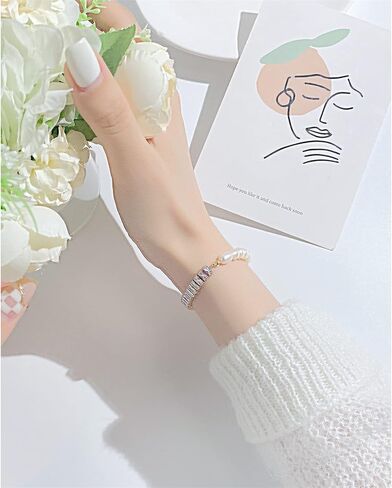 سوار نسائي بسلسلة من اللؤلؤ، مصنوع من الفولاذ المقاوم للصدأ بحجر تشيكوسلوفاكيا، سوار أنيق عصري، هدايا مجوهرات الزفاف وأعياد الميلاد in Kuwait