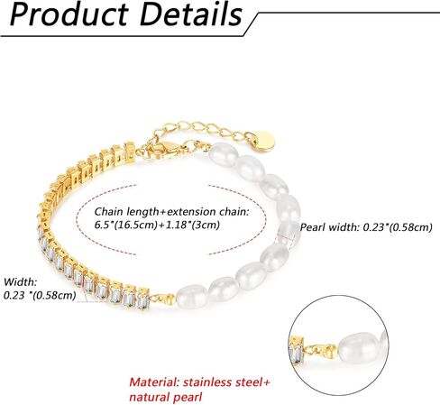 سوار نسائي بسلسلة من اللؤلؤ، مصنوع من الفولاذ المقاوم للصدأ بحجر تشيكوسلوفاكيا، سوار أنيق عصري، هدايا مجوهرات الزفاف وأعياد الميلاد in Kuwait