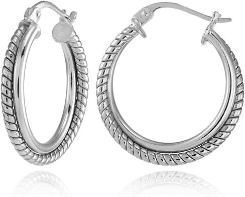 Sterling Silver Polished Twist Round Hoop Earrings, 20mm or 25mm in Kuwait