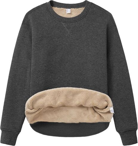 MAGCOMSEN بلوزات الشتاء النسائية شيربا اصطف Crewneck كنزة صوف دافئة عادية الوزن الثقيل كم طويل بلايز in Kuwait