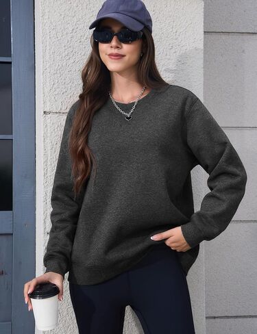 MAGCOMSEN بلوزات الشتاء النسائية شيربا اصطف Crewneck كنزة صوف دافئة عادية الوزن الثقيل كم طويل بلايز in Kuwait