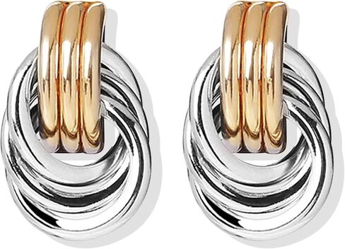 مكتنزة الذهب/الفضة أقراط للنساء العصرية عقدة ربط أقراط الهندسة قطرة استرخى أقراط بيان أقراط خاتم هدايا مجوهرات أنيقة in Kuwait