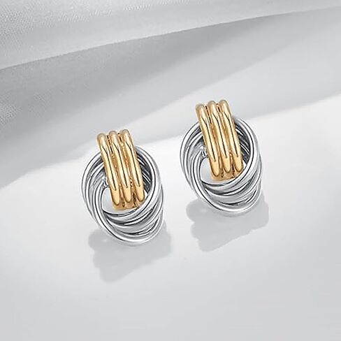 مكتنزة الذهب/الفضة أقراط للنساء العصرية عقدة ربط أقراط الهندسة قطرة استرخى أقراط بيان أقراط خاتم هدايا مجوهرات أنيقة in Kuwait