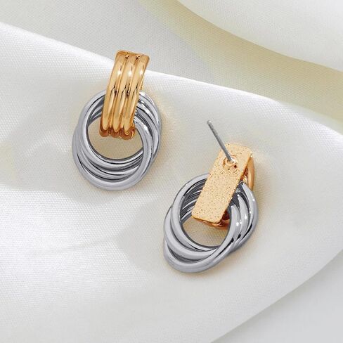 مكتنزة الذهب/الفضة أقراط للنساء العصرية عقدة ربط أقراط الهندسة قطرة استرخى أقراط بيان أقراط خاتم هدايا مجوهرات أنيقة in Kuwait