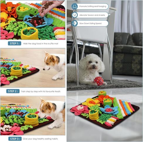 Newest Snuffle Mat for Dogs, Pet Treats Feeding Mat, Interactive Foraging Puzzle Blanket with Anti-Slip Botton, 15.4 * 15.4 in, Felt Wool Dog Feeding Mat for Slow Feeding, Relieve Anxiety in Kuwait