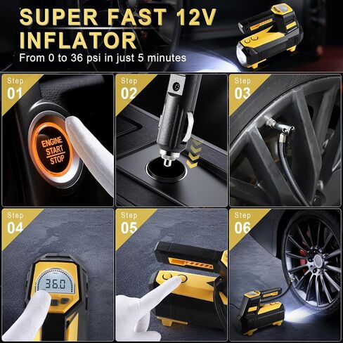 LivTee Tire Inflator Portable Air Compressor for Car Tires - Car Accessories, 12V DC Air Pump with Digital Tire Pressure Gauge, Max 150PSI with Emergency LED Lights for Car, Camper, RV, Truck in Saudi Arabia
