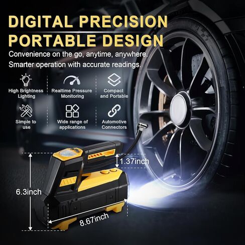 LivTee Tire Inflator Portable Air Compressor for Car Tires - Car Accessories, 12V DC Air Pump with Digital Tire Pressure Gauge, Max 150PSI with Emergency LED Lights for Car, Camper, RV, Truck in Saudi Arabia