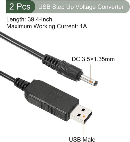 YOKIVE 2 قطعة DC 5V إلى DC 12V USB محول الجهد الكهربي، كابل الطاقة مع مقبس DC 5.5 مم × 2.5 مم، رائع لأجهزة التوجيه ومسجل قيادة السيارة (أسود، 6 وات 1 أمبير) in Saudi Arabia