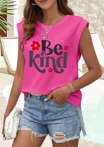 Cap Sleeve Tops for Women Be Kind Shirt Women Sleeveless Teacher T-Shirt Tank Top Inspirational Shirt Graphic Tee in Saudi Arabia