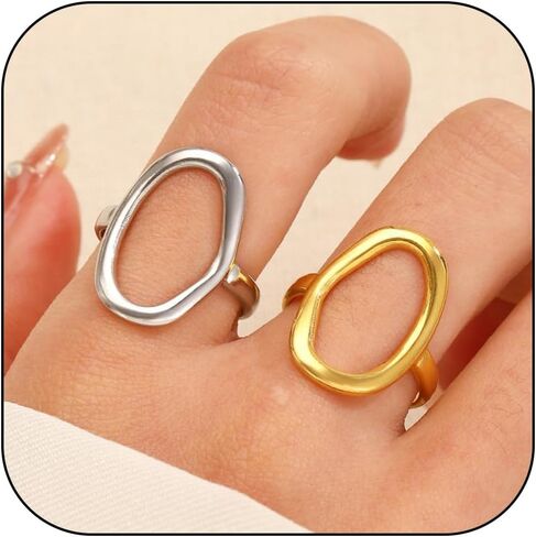 Charm Oval Round Loop Open Rings Set for Women, Simple 14K Gold Geometric Circle Knuckle Statement Rings Minimalist Irregular Finger Rings Gifts in Kuwait