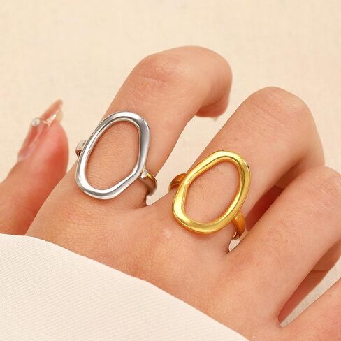 Charm Oval Round Loop Open Rings Set for Women, Simple 14K Gold Geometric Circle Knuckle Statement Rings Minimalist Irregular Finger Rings Gifts in Kuwait