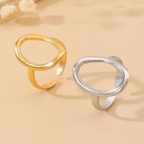 Charm Oval Round Loop Open Rings Set for Women, Simple 14K Gold Geometric Circle Knuckle Statement Rings Minimalist Irregular Finger Rings Gifts in Kuwait