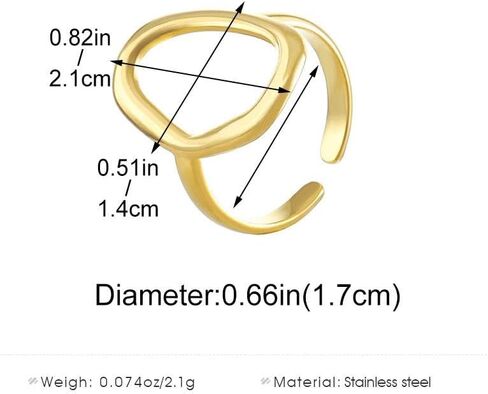 Charm Oval Round Loop Open Rings Set for Women, Simple 14K Gold Geometric Circle Knuckle Statement Rings Minimalist Irregular Finger Rings Gifts in Kuwait