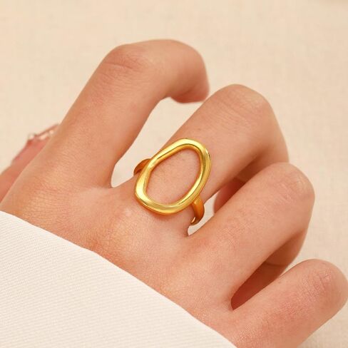 Charm Oval Round Loop Open Rings Set for Women, Simple 14K Gold Geometric Circle Knuckle Statement Rings Minimalist Irregular Finger Rings Gifts in Kuwait