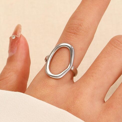 Charm Oval Round Loop Open Rings Set for Women, Simple 14K Gold Geometric Circle Knuckle Statement Rings Minimalist Irregular Finger Rings Gifts in Kuwait