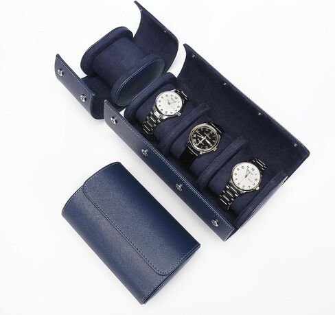 Watch Box Travel Case Organizer : Watch Case for Men Watch Holder Organizer Storage Leather Roll Watch Box Watch Collection Saffiano Leather (Black, 3 Slot) in Saudi Arabia