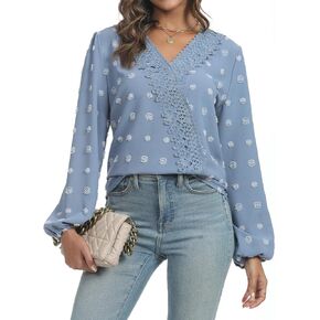 RGOSME Women Long 3/4 Sleeve Blouses Business Casual Work Tunic Tops V Neck Henley Shirts S-XXL