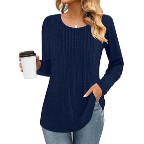 Womens Long Sleeve Shirts Scoop Neck Casual Fall Fahion Tunic Top T-Shirt