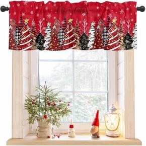 Christmas Tree Valances for Windows Red Xmas Trees Christmas Kitchen Curtain Valances White Snowflakes Red Window Curtain Treatment Short Topper Curtains Seasonal Valance Christmas Decor,54x18 inch