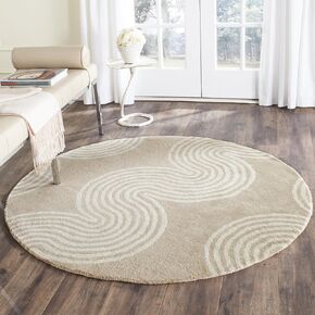 SAFAVIEH Chatham Collection Area Rug - 5' Round, Beige & Ivory, Handmade Geometric Wool, Ideal for High Traffic Areas in Living Room, Bedroom (CHT761H)
