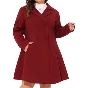 Agnes Orinda Plus Size Trench Coat for Women Notch Lapel Double Breasted a Line Pea Coats Jacket with Pockets