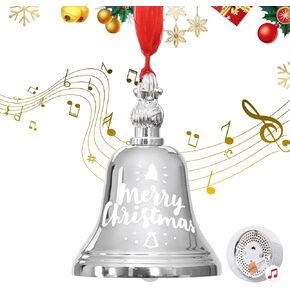 Sliver Musical Bell Ornament with Hanging Red Yarn Rope, 8 Songs Christmas Bells for Decoration, Bells Christmas Decor for Weddings, Parties, Christmas Wreaths