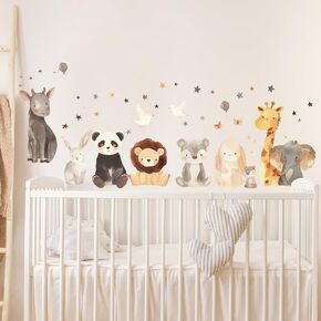 Cute Cartoon Animals Wall Stickers Baby Nursery Animal Wall Decals for Kid Removable Peel and Stick Wall Art Home Decor Decoration for Classroom Preschool Living Room Bedroom Bathroom
