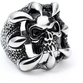 Stainless Steel Viking Punk Rings Dragon Claw Skull Rings Pirate Biker for Men,Size12