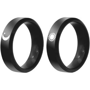 2Pcs Sun and Moon Couple Matching Rings for Women Men Stainless Steel Black Couple Promise Wedding Bands Ring(Size 6-10)