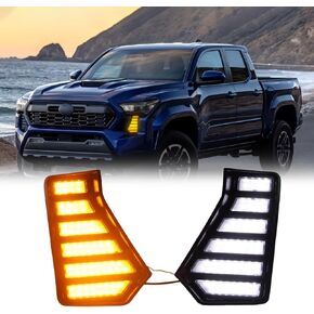 Fog Lights Kit Compatible with Toyota Tacoma 2016-2024 DRL Daytime Running Lights Amber Sequential Flash Turn Signal Toyota Tacoma Accessories (1 Pair