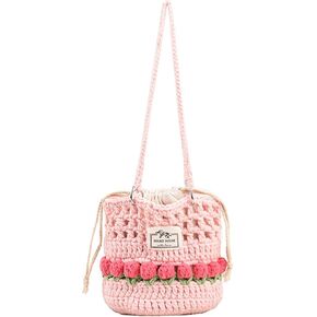 Hand Crochet Drawstring Bag, Knitted Shoulder Handbags, Handwoven Crochet Tote Bag for Women
