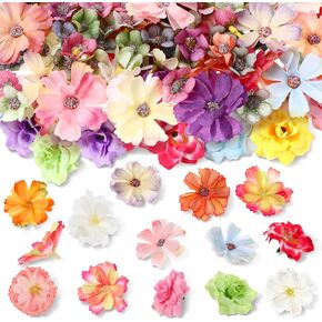 100 Pcs Faux Flower Heads Artificial Flowers Mini Rose Daisy Peony Plum Blossom Flowers Fabric Flowers DIY Flower Decoration Artificial Daisy Craft for Wedding Home Garland, 4.5 Cm, 2 cm